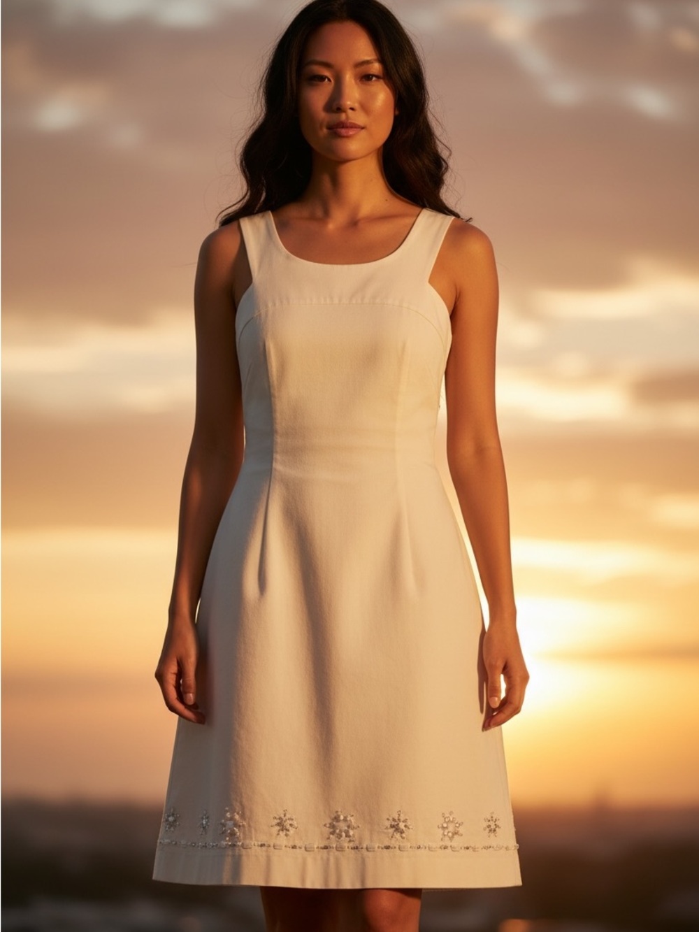 LOFT Cream Sleeveless Midi A-Line Dress